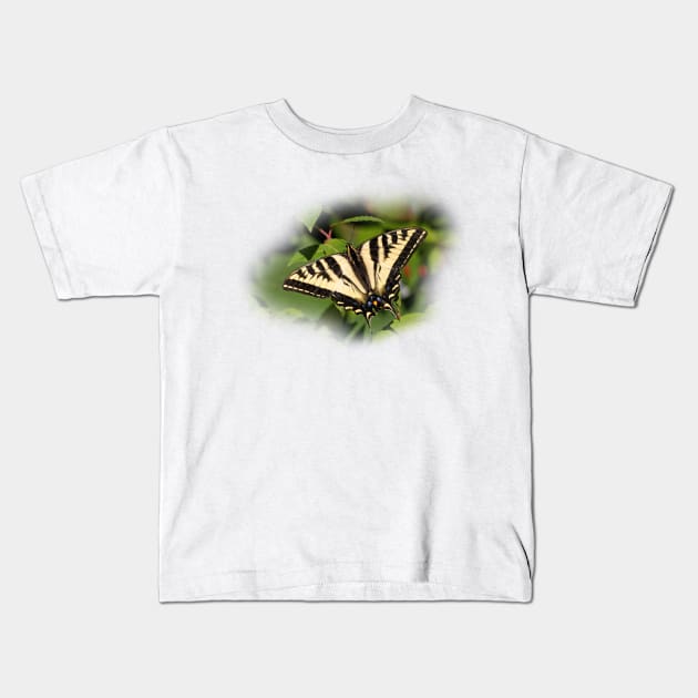 Beautiful Western Tiger Swallowtail Butterfly in the Backyard Kids T-Shirt by walkswithnature